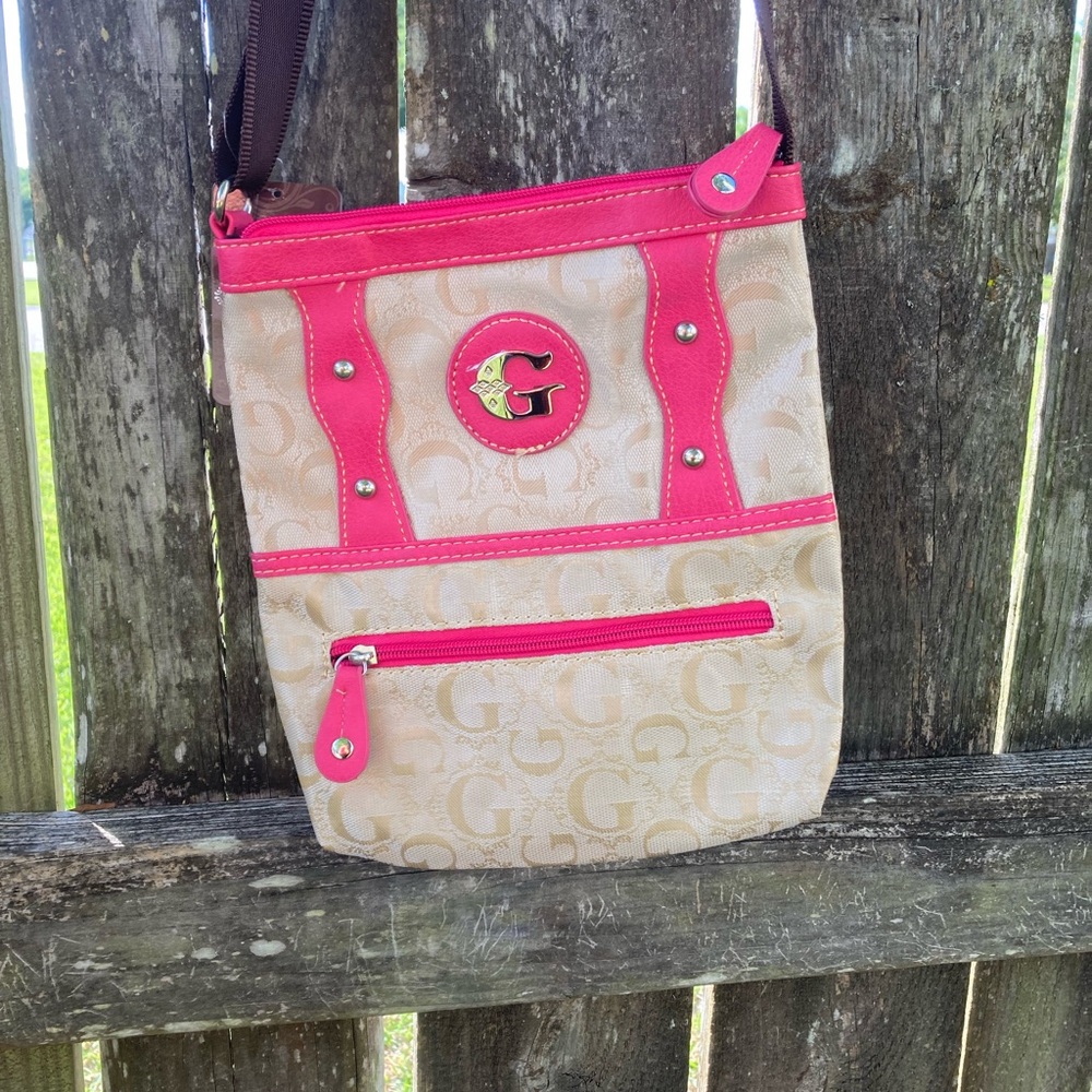 Beige Crossbody with Hot Pink Trim